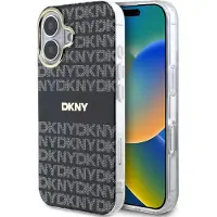 DKNY Repeat Texture Pattern With Stripe iPhone 16 Etui - Sort