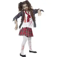 Smiffys Udklædning - Zombie School Girl - Grå/Hvid/Rød - - 12-14 år (152-164) - Udklædning