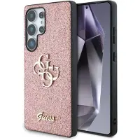 GUESS Samsung Galaxy S25 Ultra Fixed Glitter 4G Metal Logo Cover - Pink