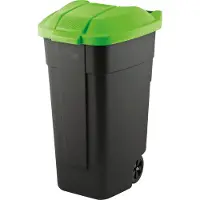 Curver 110L skraldestativ i hårdt plast, sort med grønt låg