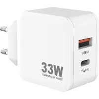 Sinox PRO vægoplader USB-A+USB-C PD 33W. Hvid