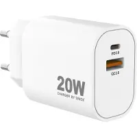 Sinox PRO 230V USB-A+USB-C oplader 20W. Hvid