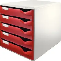 Leitz - Skuffekabinet - 5 skuffer - for A4 (210 x 297 mm) - bleggrå med bordeauxfarvede bakker