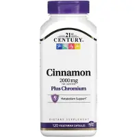 21st Century , Cinnamon Plus Chromium, 2.000 mg, 120 Vegetariske Kapsler (500 mg per Kapsel)