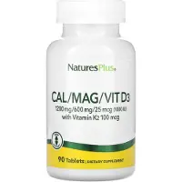 NaturesPlus , Cal/Mag/Vit D3 med Vitamin K2, 90 Tabletter