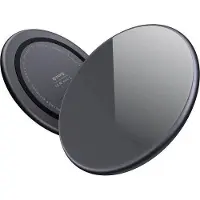 Crong PowerSpot hurtig trådløs oplader - Aluminium Qi 15W USB-C trådløs oplader med hærdet glasbelægning (skyggesort)