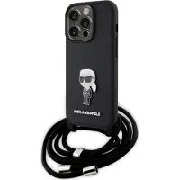 Karl Lagerfeld Crossbody Saffiano Monogram Pin Karl & Choupette Case for iPhone 15 Pro - Black