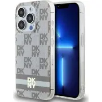 DKNY IML Checkered Mono Pattern & Printed Stripes MagSafe-etui til iPhone 14 Pro - beige