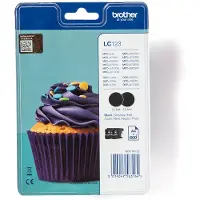 Brother LC123BK - 2 pakker - Højtydende - sort - original - blister med akustisk / elektromagnetisk alarm - blækpatron - for DCP-J100, DCP-J1