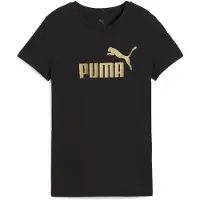 Puma Essentials Metallic Logo Tee Women, Clothing, Black/Metallic Gold, XS