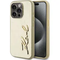 Karl Lagerfeld Rynket metal signatur iPhone 15 Pro Max taske - Guld