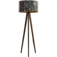 QAZQA Gulvlampe i valnødtræ med fløjlslampeskærm, bladmønster, 50 cm - Tripod Classic