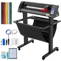 Vevor vinylskærer, 720 mm vinylplotter, LED-skærmplotterskærer, halvautomatisk indbygget optisk øje for præcis styring, kompatibel med SignMaster-software til Windows-system med stativ