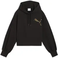 Puma LEO LUXE Relaxed Cropped Hoodie Women, Clothing, Black, XS