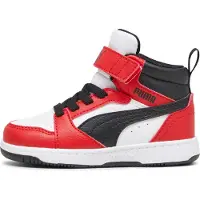 Puma Rebound V6 Mid Toddlers' Sneakers, Shoes, White/Black/Red, 21