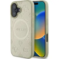 GUESS Saffiano Peony Classic Logo MagSafe-etui til iPhone 16 - guld