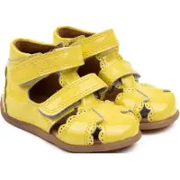 Pom pom Sandaler - Two Velcro Scalloped - Yellow Patent - - 21 - Sandal