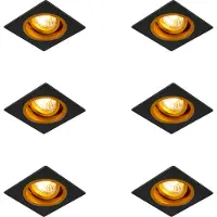 QAZQA Sæt med 6 indbygningsspots sort med guld 9,3 cm drejelig og vipbar - Chuck
