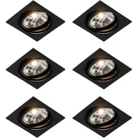 QAZQA Sæt med 6 indbyggede justerbare sorte spotlights - Chuck 111