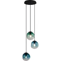 QAZQA Art Deco Pendellampe Sort med Blåt og Grønt Glas 3-Lys - Douglass