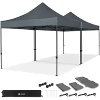 Vonroc Easy-Up Party Telt - Pavillon - 6x3 m | Sæt inkl. 2x Partytelt og 1x Forbindelsessæt - Grå