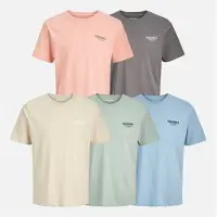 Jack & Jones Herre Jeff Orion T-shirts 5-pak Moonbeam/Castlerock/Mountain Spring/Coral Almond/Iceberg Green