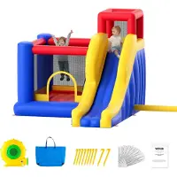 Vevor Oppusteligt Hoppehus, Udendørs Højkvalitets Legehus Trampolin, Hoppeborg med Blæser, Rutschebane og Opbevaringspose, Familie Hoppeborg i Baghaven, Til Børn i Alderen 3-8 År, 134x102x91 tommer