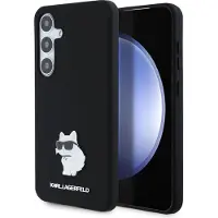 Karl Lagerfeld KLHCS24MSMHCNPK S24+ S926 juodos spalvos kietas dėklas Silicone Choupette Metal Pin
