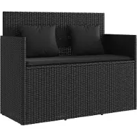 vidaXL Havebænk Med Hynder Polyrattan - Sort