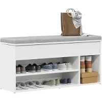 vidaXL skobænk 102x30,5x45 cm konstrueret træ hvid