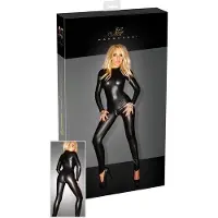 Noir - catsuit med lange ærmer - blankt stof - sort - 2XL