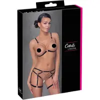 Cottelli Open Cup & Crotch Set with Gold Chain Details - Black