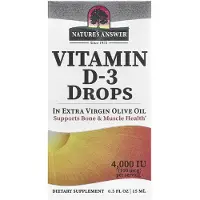 Natures Answer , Vitamin D-3 Dråber, I Ekstra Virgins Olivenolie, 100 mcg (4,000 IU), 0,5 fl oz (15 ml)