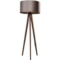 QAZQA Tripod Gulvlampe Valnødtræ med Taupe Sammet Skærm 50cm - Tripod Classic