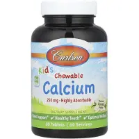 Carlson Labs Carlson, Børns, Tænksom Calcium, Naturlig Vanille, 250 mg, 60 Tabletter