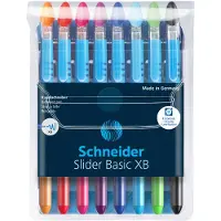 Schneider Schreibgeräte Slider Basic, Clips, Kuglepen, Sort, Blå, Lyse Blå, Lysegrøn, Orange, Lyserød, Rød, Violet, 8 stk, Ekstra fed