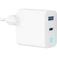 Gembird GaN USB-oplader 65W med 1xUSB-C PD og 1xUSB QC3.0 - Hvid
