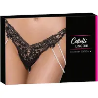 Cottelli - luksus, broderet perle g-streng (sort) - M/L
