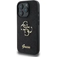 GUESS iPhone 16 Pro Fixed Glitter 4G Metal Logo Cover - Sort
