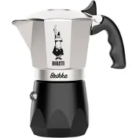 Bialetti Brikka, Moka gryde, 0,17 L, Sort, Rustfrit stål, Aluminium, 4 kopper, Termoplast