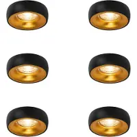 QAZQA Sæt med 6 design indbygningsspots sort med guldinteriør - Mooning
