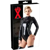 Late X Sort Bodystocking i Latex med Lange Ærmer