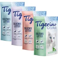Tigerino Økonomipakke: 6 x 5 l Crystals kattegrus - 4 varianter - (Classic, Flower Power, Lavender & Aloe Vera)