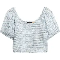 Superdry Superdrytil kvinder. W6011857A Top Smocked Woven blå (XL), Casual, Viscose, Korte ærmer
