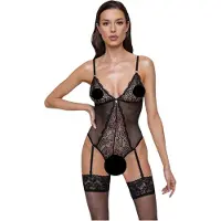 Cottelli Sort Blonde-bodystocking med G-streng og Åbent Skridt