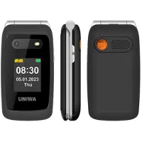 Mtp Products UNIWA V202T 4G Flip-mobiltelefon til ældre - dansk, finsk, svensk, engelsk sprog - Sort