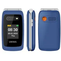 Mtp Products UNIWA V202T 4G Flip-mobiltelefon til ældre - dansk, finsk, svensk, engelsk sprog - Blå