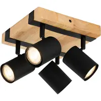 QAZQA Smart loftspot sort med træ 4-lys justerbar inkl. Wifi GU10 50mm - Jeana
