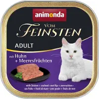 Sana-vesta Kat | Vom Feinsten Adult | Vådfoder til voksne katte - 100 g bakke - Kylling og skaldyr 100 g