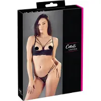 Cottelli collection - bh med stropper og ringe - tanga - sort - 85B/L